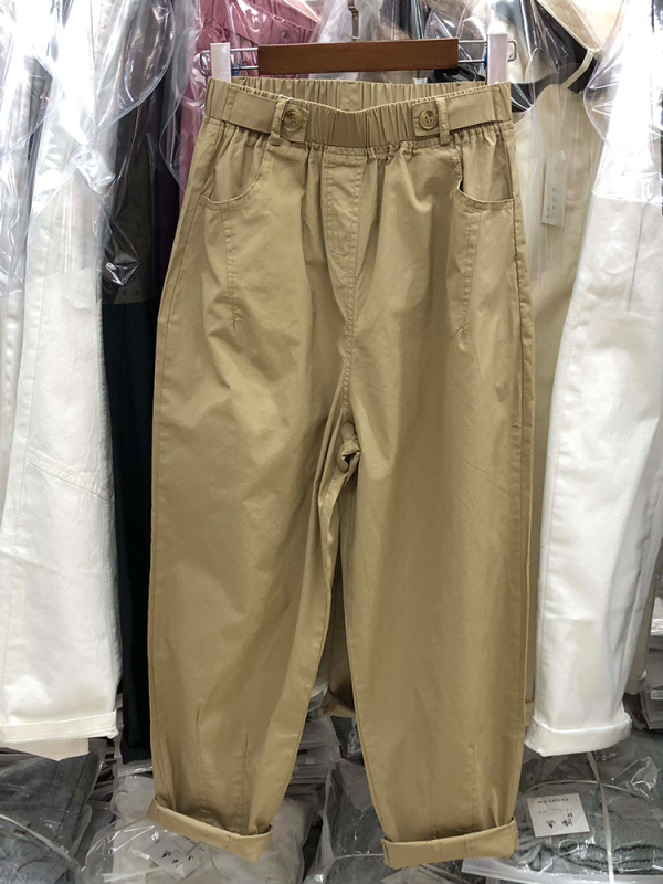 Plus size women's harem pants high waist slim elastic waist dad pants early autumn new casual nine-point pants