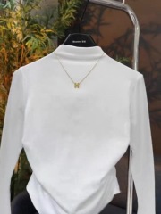 Niche design solid color bottoming shirt black T-shirt women's unique chic tight top trendy