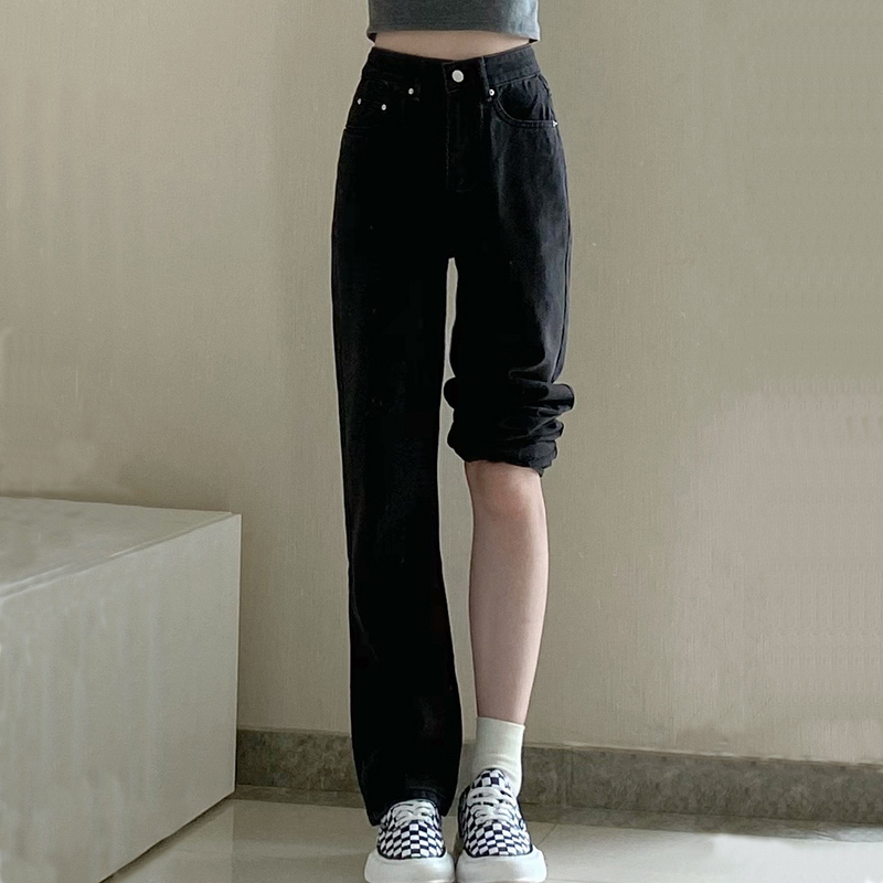 Large size black jeans women's new summer new fat mm crotch-covering slim wide-leg pants suitable for pear-shaped body