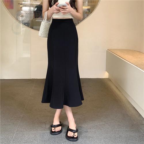 New high-waisted slimming ruffled mid-length hip-hugging fishtail skirt for women