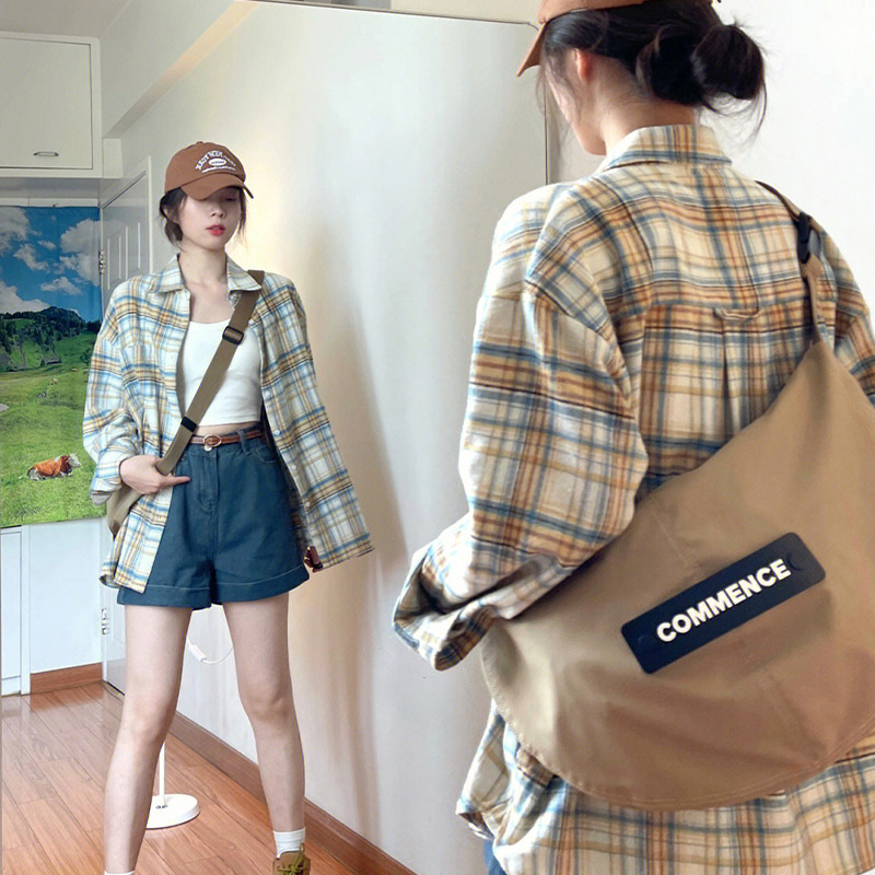 Autumn retro Hong Kong style design power style plaid shirt Korean style loose layered long-sleeved top jacket