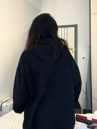 Pure cotton Chinese cotton composite milk silk 320g silver fox velvet 420g round neck hooded double hood loose sweatshirt