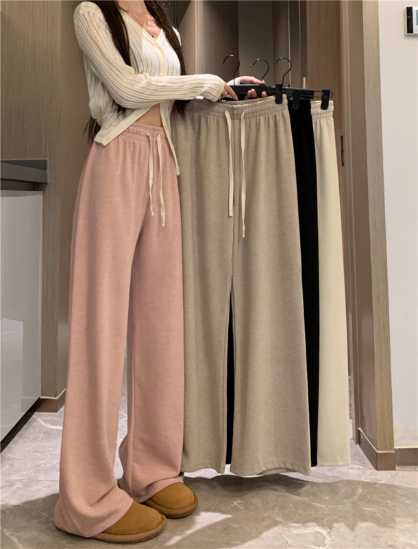 Fat MM Korean style high-waisted loose velvet thickened soft waxy cashmere drape slimming straight wide-leg pants