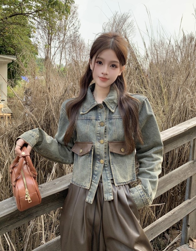 New design retro stitching casual versatile denim tops and jackets for women