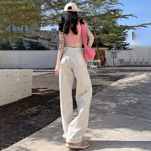 American retro pleated high-end high-waisted floor-length wide-leg pants straight-leg jeans women's trousers with extensions