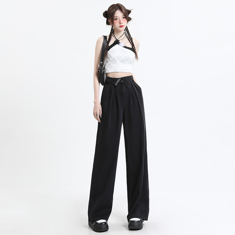 Spring and summer new style Tencel high-quality lyocell fabric ultra-thin jeans women's wide-leg pants trousers extra long