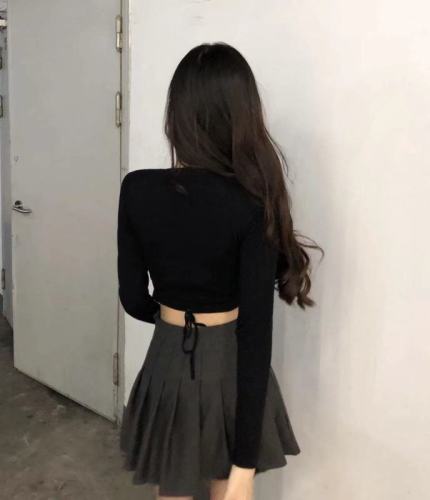 Autumn new short sweater long-sleeved bottoming shirt slim crop top