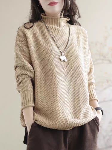 Thickened half turtleneck cotton sweater for women, loose long-sleeved autumn and winter new style, artistic, casual, versatile, flesh-covering pullover top