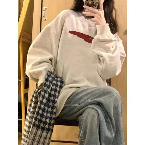 Pure cotton Chinese cotton 320g round neck sweatshirt for women autumn thin winter thickened silver fox velvet 420g round neck sweatshirt for women