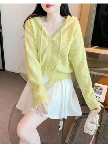 Sweater Pullover Simple Korean Style Versatile Casual Hooded Sweater Autumn Niche Hot Girl Pure Desire Knitted Sweater