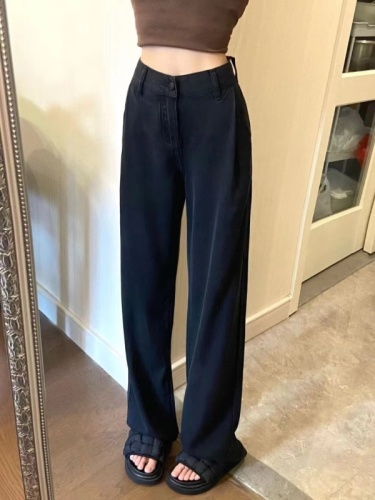 Original large size spring and summer wide-leg pants jeans for fat mm slimming butt-covering tall straight trousers  trend