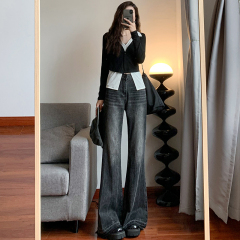 Autumn new style bootcut jeans for women high waist fashionable straight loose wide leg floor mopping pants