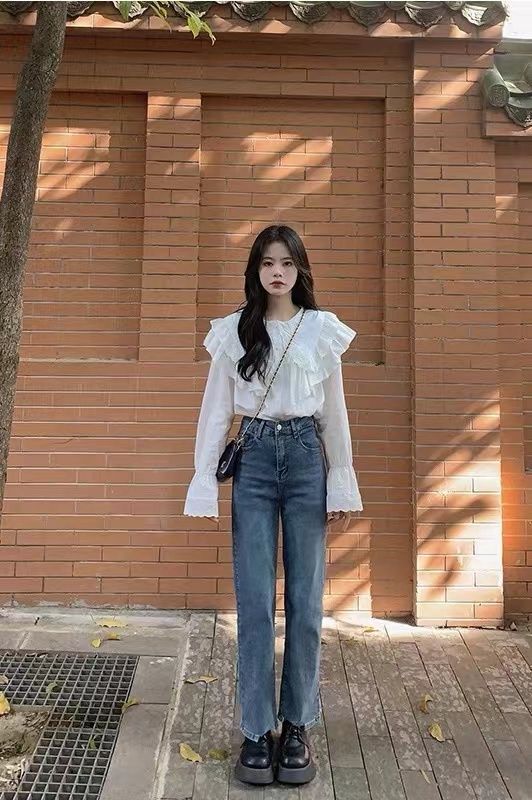 Lace doll collar white shirt spring and autumn new design niche shirt lazy style top
