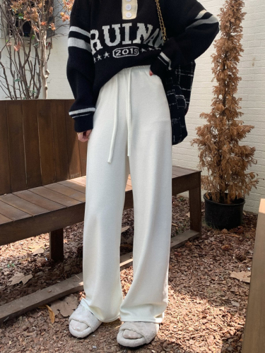 Soft waxy drawstring straight casual pants for women autumn and winter new pink high waist thickened wide leg pants floor mopping trousers