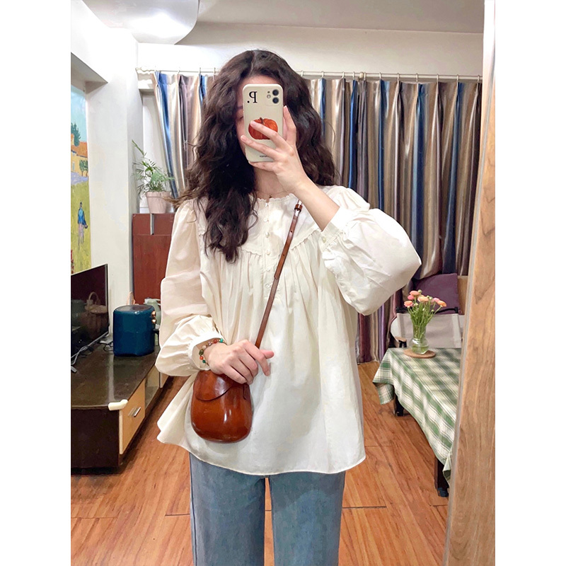 French shirt women's spring puff sleeve shirt spring women's chiffon babydoll shirt chic age-reducing top