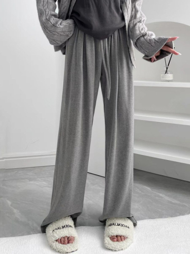 Soft waxy drawstring straight casual pants for women autumn and winter new pink high waist thickened wide leg pants floor mopping trousers