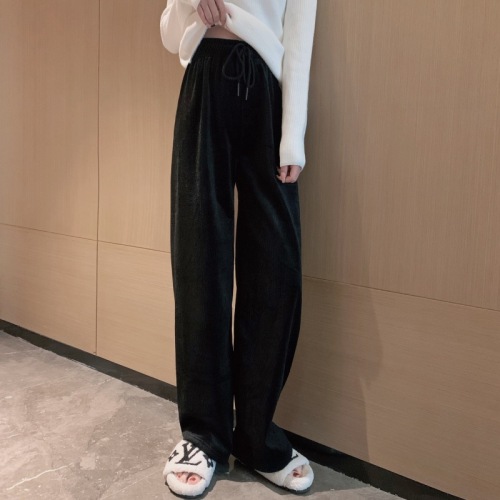 Thickened velvet chenille wide-leg pants, cream pants, Korean style loose and versatile anti-static casual pants