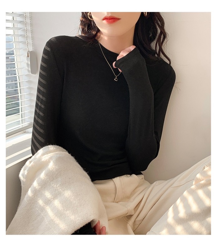 Slim white bottoming shirt for women with half turtleneck, early spring, autumn and winter long-sleeved T-shirt, temperament, small stand-up collar top ins
