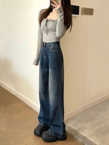 Mild-flare horseshoe jeans, niche retro high-waist slimming American wide-leg trousers