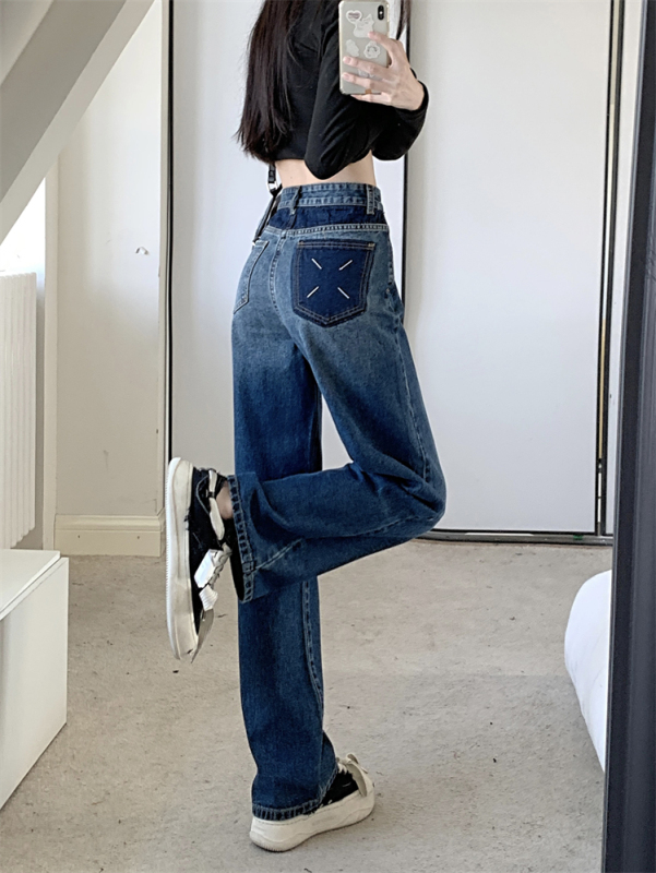 Straight-leg jeans for women in autumn, loose, small, wide-legged, high-waisted, retro, large size, fat mm pants