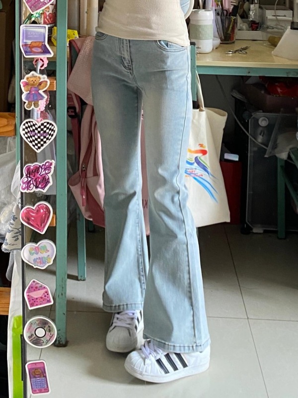 Micro-flared jeans for women 2024 new high-waisted elastic slim trousers light-colored slim-fitting horseshoe pants