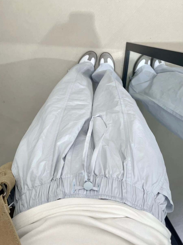 In stock, light blue loose slimming straight overalls for women with drawstring design, high waist, fashionable and versatile trousers