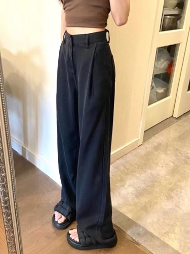 Original large size spring and summer wide-leg pants jeans for fat mm slimming butt-covering tall straight trousers  trend