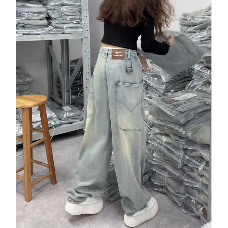 Soft jeans women's loose 2024 new straight-leg pants for small people slimming wide-leg pants
