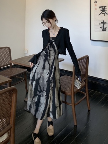 Blouse + ink retro national style suspender dress women's suit skirt long skirt