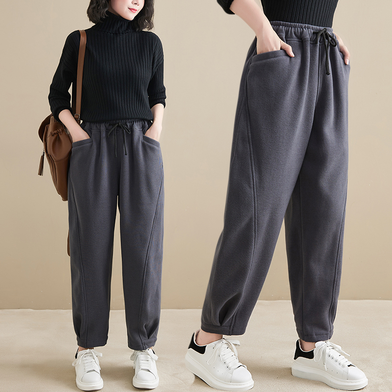 New winter Korean style loose large size casual knitted sweatpants plus velvet thickened harem pants for women