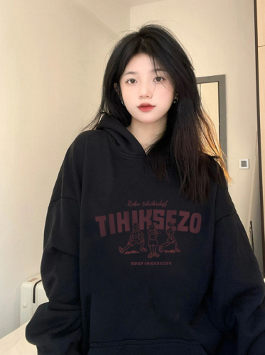 Pure cotton Chinese cotton composite milk silk 320g silver fox velvet 420g round neck hooded double hood loose sweatshirt