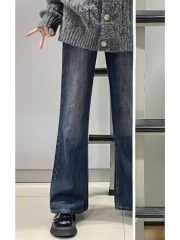Large size fat mm retro high-waisted jeans for women in autumn and winter Korean style loose slimming straight casual versatile wide-leg pants