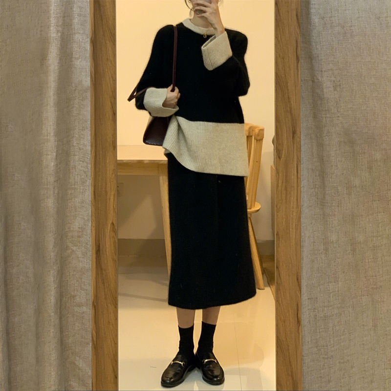New autumn and winter mid-length versatile Japanese slim-fitting design niche gentle high-end black skirt