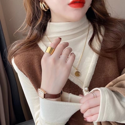 Half turtleneck plus velvet bottoming shirt for women, spring and autumn new style, white thickened autumn and winter mid-collar top