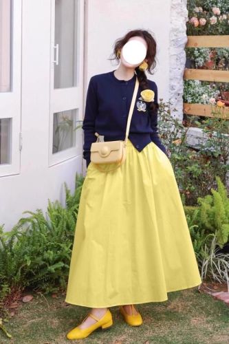 High-waisted a-line skirt for women 2024 new spring and autumn umbrella skirt for small people, long skirt, slim and niche temperament