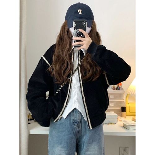 Early autumn new black baseball uniform for women, loose niche small man jacket, coat top, retro design