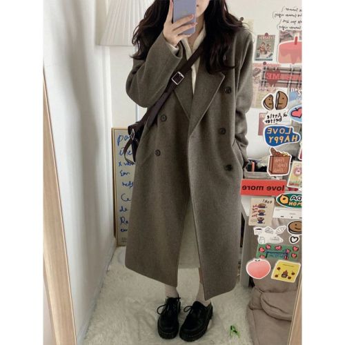 Black woolen coat for women, Hepburn style woolen coat, high-end, small, long, autumn and winter new hot style