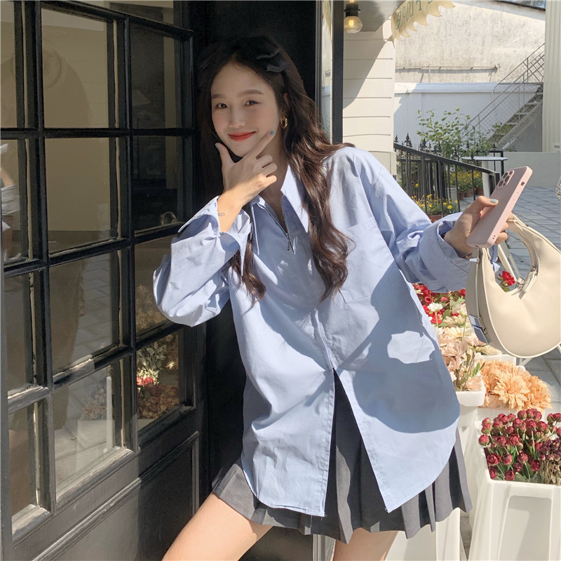 New design shirt niche mid-length zipper long-sleeved shirt jacket