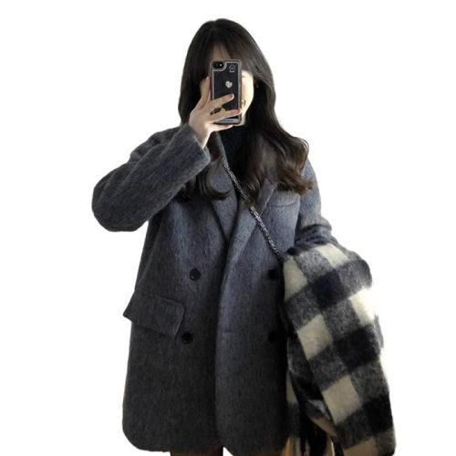 New autumn and winter women's clothing small gray woolen suit thick coat high-end Korean woolen coat