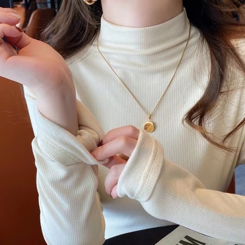 Half turtleneck plus velvet bottoming shirt for women, spring and autumn new style, white thickened autumn and winter mid-collar top