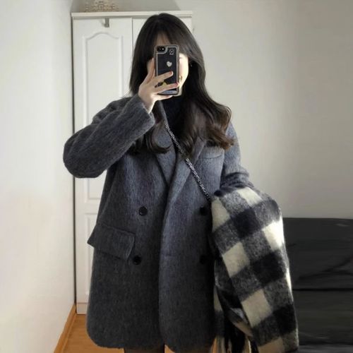 New autumn and winter women's clothing small gray woolen suit thick coat high-end Korean woolen coat