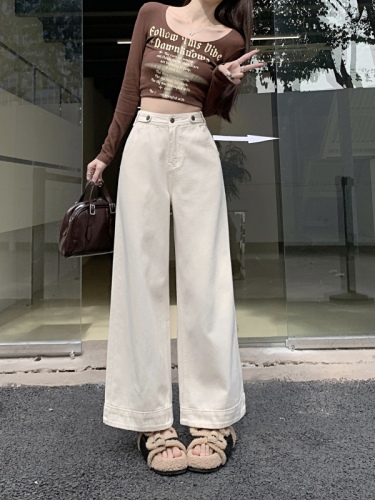 New off-white design high-waist slim and versatile nine-point wide-leg jeans for women