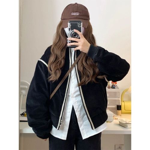 Early autumn new black baseball uniform for women, loose niche small man jacket, coat top, retro design