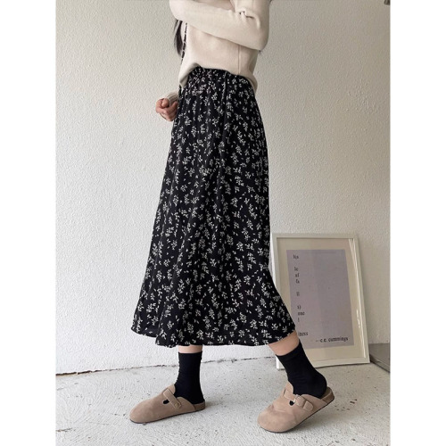 Korean Gentle Style New A-line Skirt Slimming Versatile Floral Skirt for Women