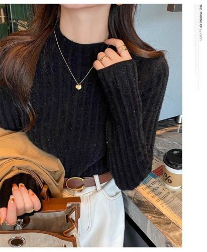 Soft and gentle sweater for women in autumn and winter new mink velvet knitted half-high collar with velvet thickened bottoming shirt