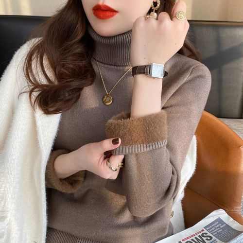 Women's new winter velvet thickened sweater turtleneck bottoming shirt with autumn and winter warm clothes and foreign style top