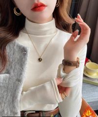Brushed bottoming shirt for women, thickened with velvet, new solid color half-high collar with long-sleeved autumn and winter warm top