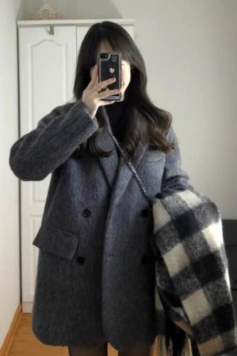 New autumn and winter women's clothing small gray woolen suit thick coat high-end Korean woolen coat