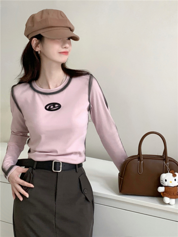 Right-shoulder short T-shirt, long-sleeved, early autumn, functional style, slim-fitting inner layering shirt top