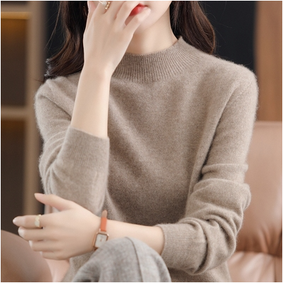 First-line ready-to-wear seamless cashmere sweater for women 100% pure wool autumn and winter half turtleneck loose pullover base sweater